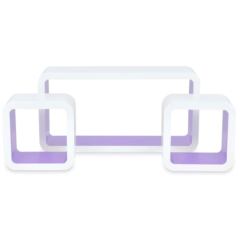 3 White-purple MDF Floating Wall Display Shelf Cubes Book/DVD Storage