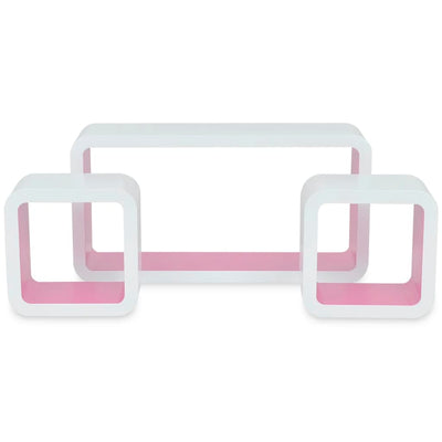 3 White-pink MDF Floating Wall Display Shelf Cubes Book/DVD Storage