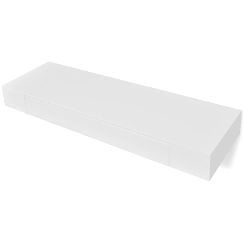 White MDF Floating Wall Display Shelf 1 Drawer Book/DVD Storage - Payday Deals