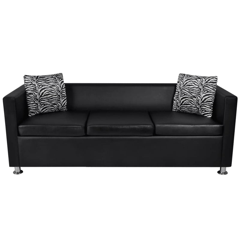 Sofa 3-Seater Artificial Leather Black - Payday Deals