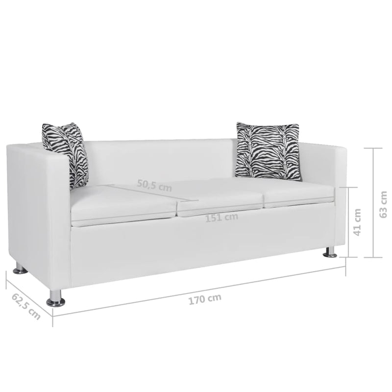 Sofa 3-Seater Artificial Leather White - Payday Deals