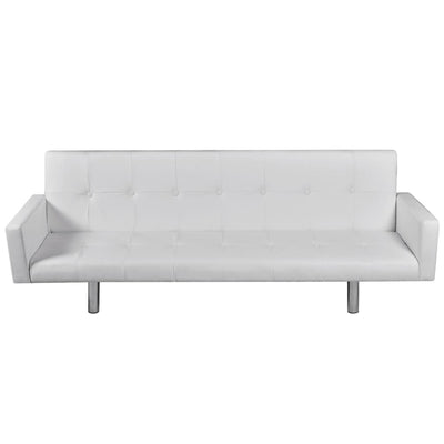 Sofa Bed with Armrest White Artificial Leather - Payday Deals