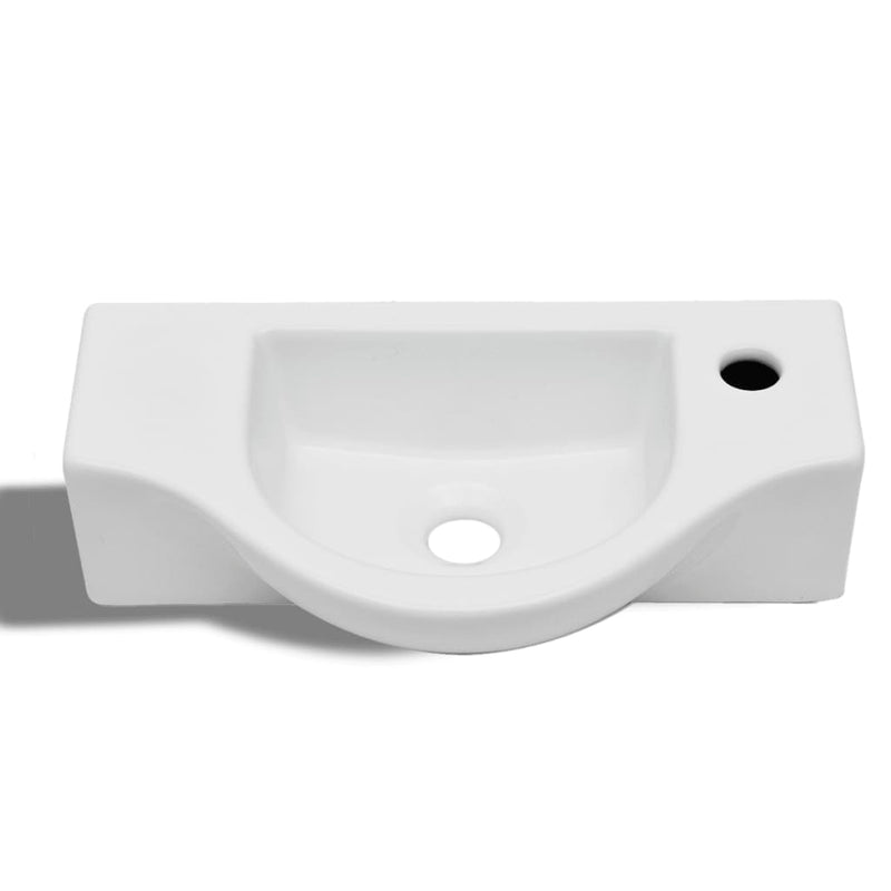 Ceramic Bathroom Sink Basin with Faucet Hole White