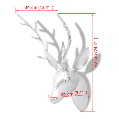 Wall Mounted Aluminium Deer's Head Decoration Silver 62 cm