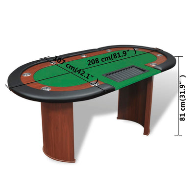 10-Player Poker Table with Dealer Area and Chip Tray Green