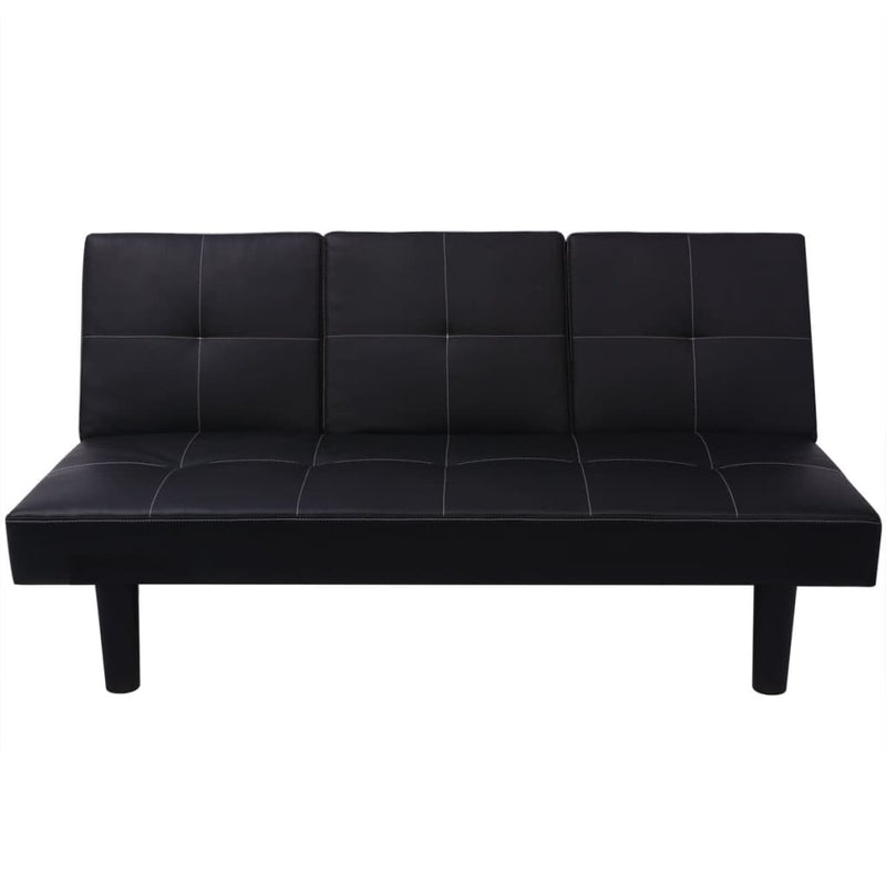 Sofa Bed with Drop-Down Table Artificial Leather Black