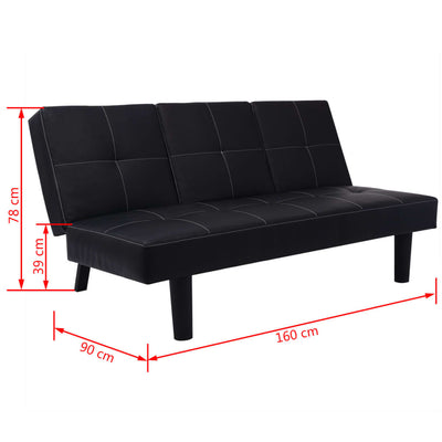 Sofa Bed with Drop-Down Table Artificial Leather Black