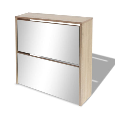 Shoe Cabinet 2-Layer Mirror Oak 63x17x67 cm - Payday Deals