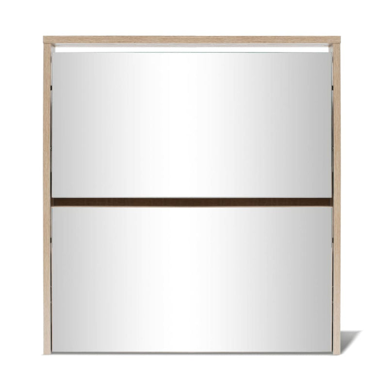 Shoe Cabinet 2-Layer Mirror Oak 63x17x67 cm - Payday Deals