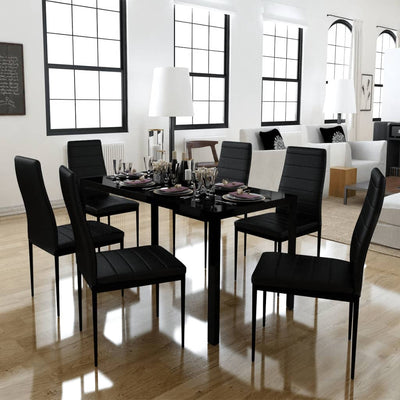 Seven Piece Dining Table Set Black - Payday Deals