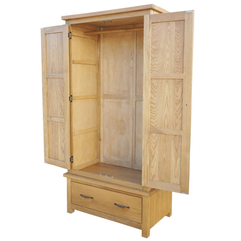 Wardrobe with 1 Drawer 90x52x183 cm Solid Oak Wood