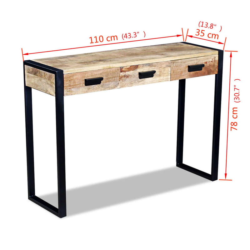 Console Table with 3 Drawers Solid Mango Wood 110x35x78 cm - Payday Deals