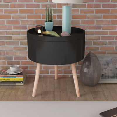 Side Table with Serving Tray Round 39.5x44.5 cm Black