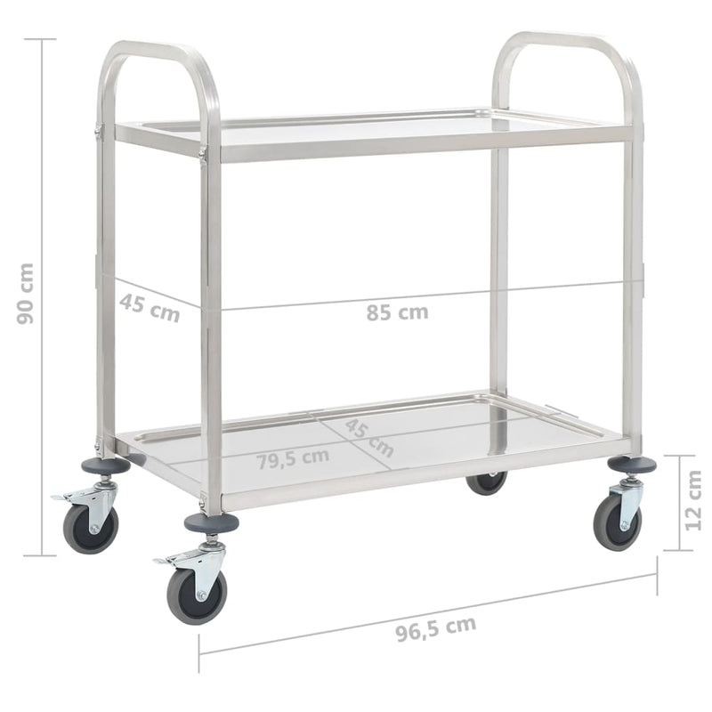 2-Tier Kitchen Trolley 96.5x55x90 cm Stainless Steel