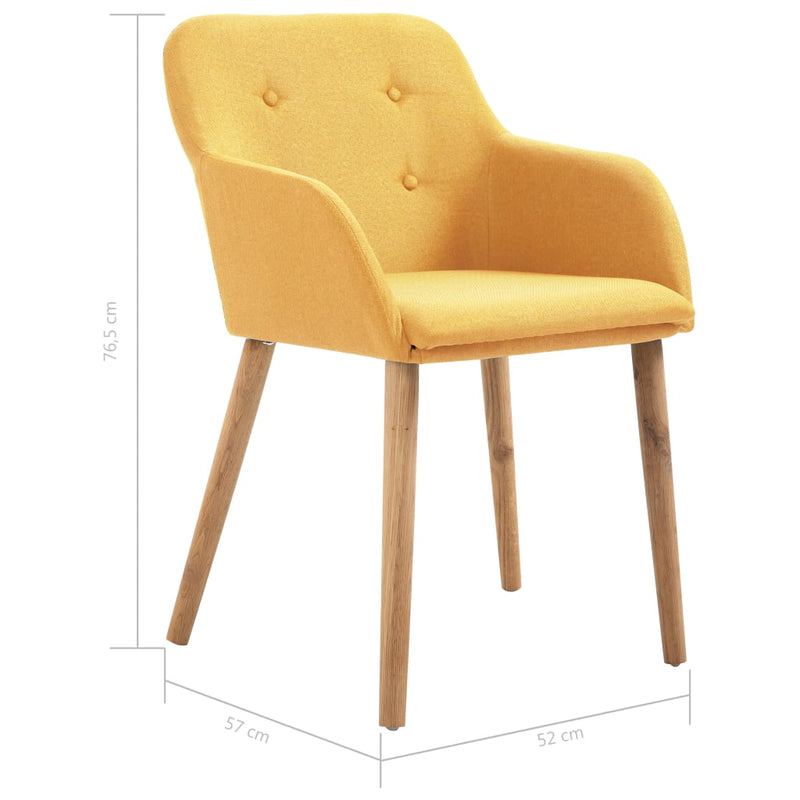 Dining Chairs 2 pcs Yellow Fabric and Solid Oak Wood