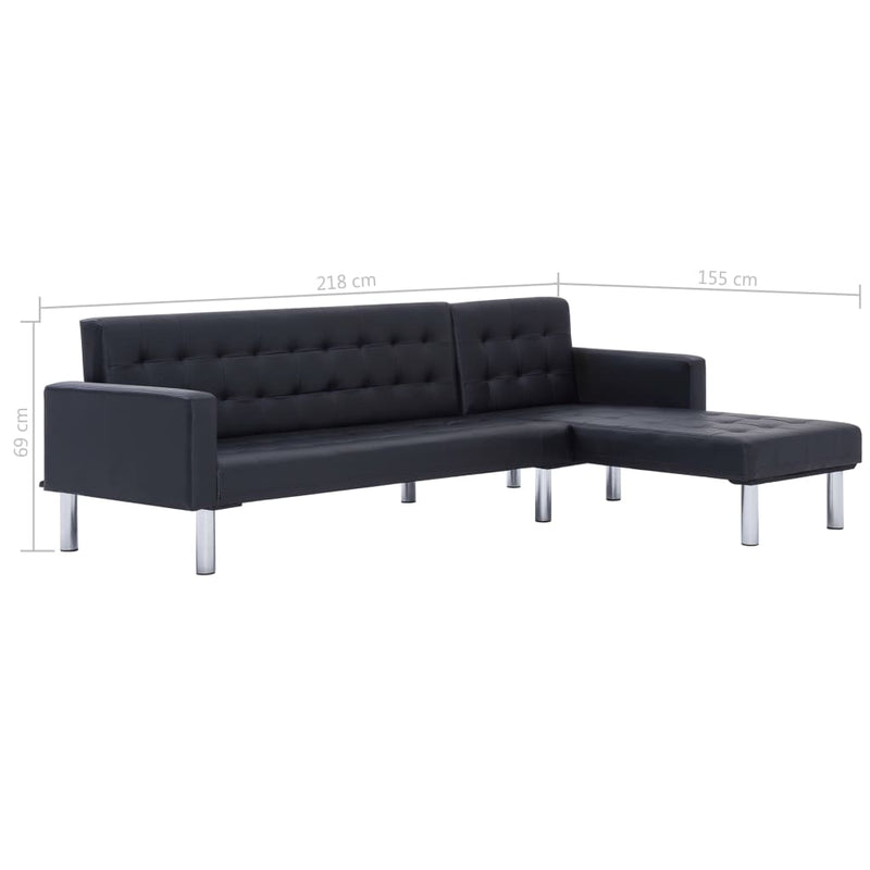 L-shaped Sofa Bed Black Faux Leather