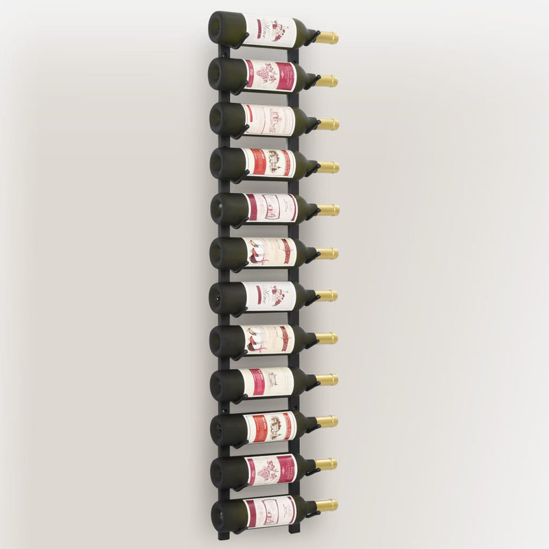 Wall Mounted Wine Rack for 12 Bottles Black Iron