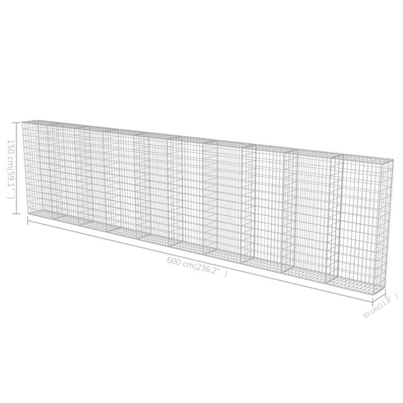 Gabion Wall with Covers Galvanised Steel 600x30x150 cm