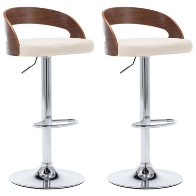 Bar Stools 2 pcs Cream Faux Leather and Bentwood