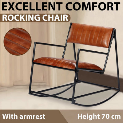 Rocking Chair Brown Real Leather