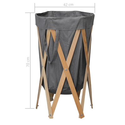 Folding Laundry Basket Grey Wood and Fabric
