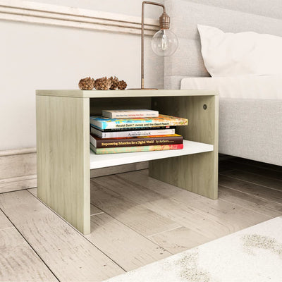 Bedside Cabinet White and Sonoma Oak 40x30x30 cm Engineered Wood