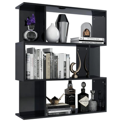 Book Cabinet/Room Divider High Gloss Black 80x24x96 cm