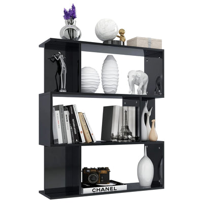 Book Cabinet/Room Divider High Gloss Black 80x24x96 cm