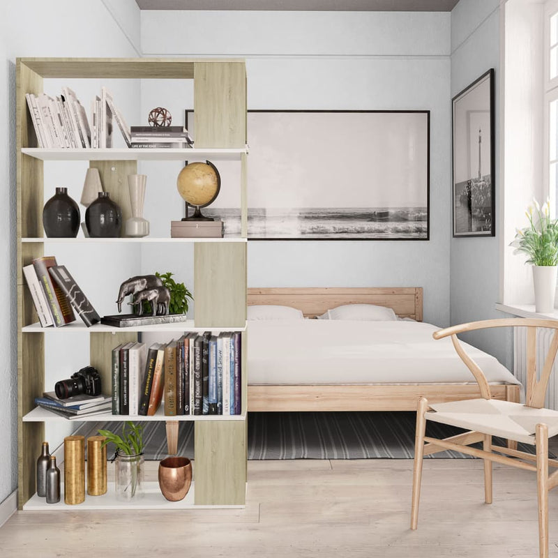 Book Cabinet/Room Divider White and Sonoma Oak 80x24x159 cm
