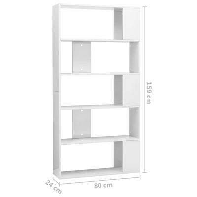 Book Cabinet/Room Divider High Gloss White 80x24x159 cm