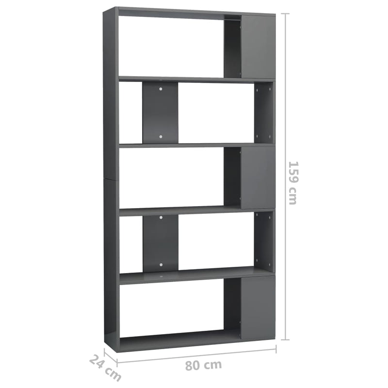 Book Cabinet/Room Divider High Gloss Grey 80x24x159 cm