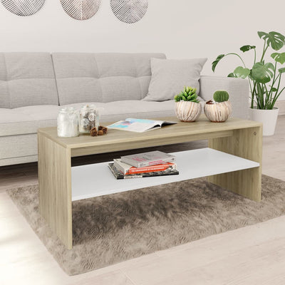 Coffee Table White and Sonoma Oak 100x40x40 cm Engineered Wood