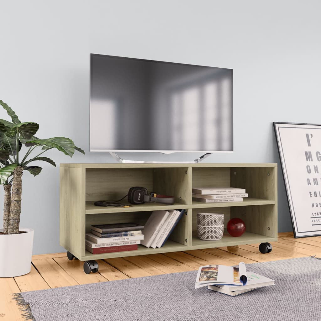 TV Cabinet with Castors Sonoma Oak 90x35x35 cm Engineered Wood vidaXL Australia