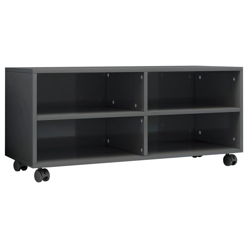 TV Cabinet with Castors High Gloss Grey 90x35x35 cm Engineered Wood