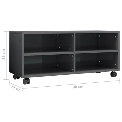 TV Cabinet with Castors High Gloss Grey 90x35x35 cm Engineered Wood