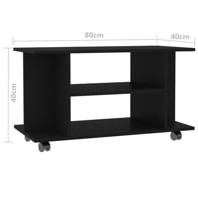 TV Cabinet with Castors Black 80x40x40 cm Engineered Wood