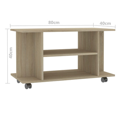 TV Cabinet with Castors Sonoma Oak 80x40x40 cm Engineered Wood