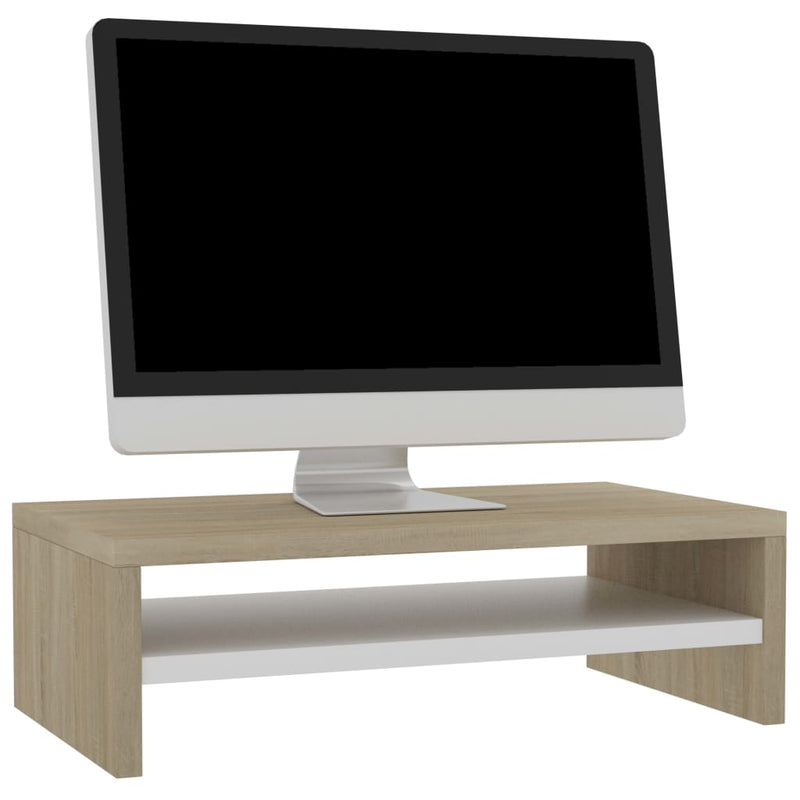 Monitor Stand White and Sonoma Oak 42x24x13 cm Engineered Wood