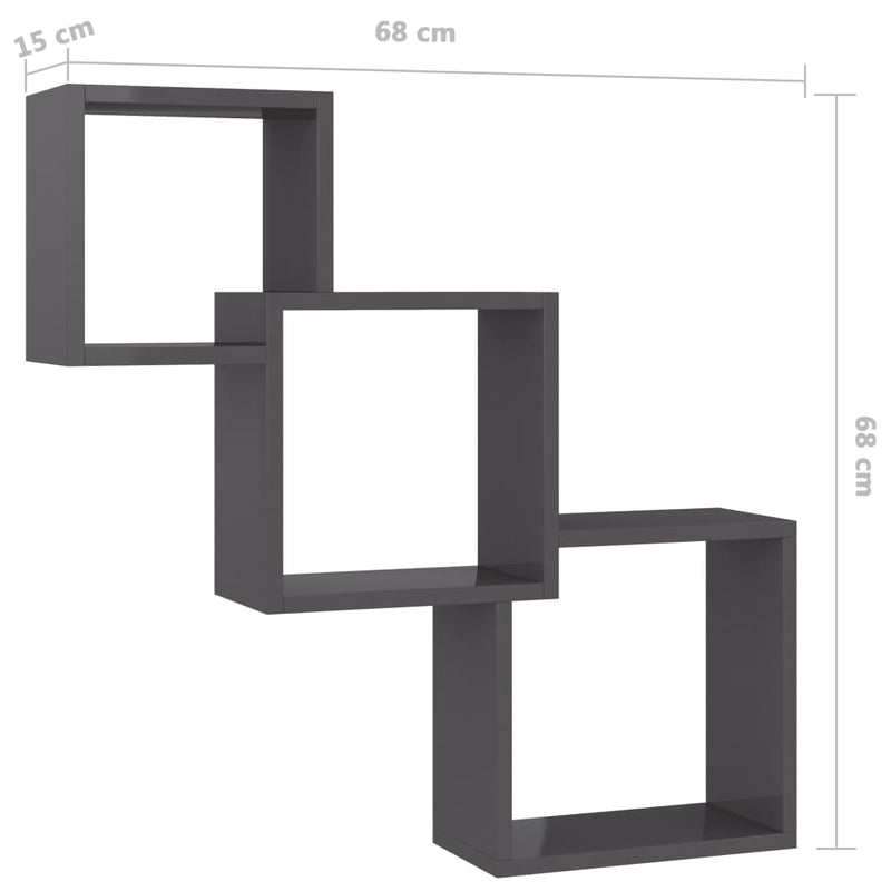 Cube Wall Shelves High Gloss Grey 84.5x15x27 cm Engineered Wood