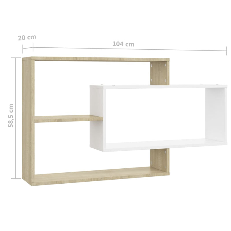 Wall Shelves White and Sonoma Oak 104x20x58.5 cm Engineered Wood
