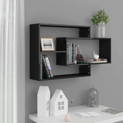 Wall Shelves High Gloss Black 104x20x58.5 cm Engineered Wood