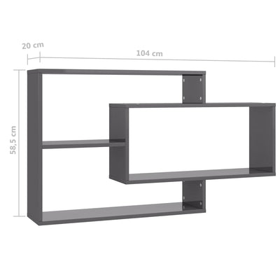 Wall Shelves High Gloss Grey 104x20x58.5 cm Engineered Wood