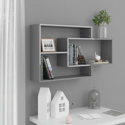 Wall Shelves High Gloss Grey 104x20x58.5 cm Engineered Wood