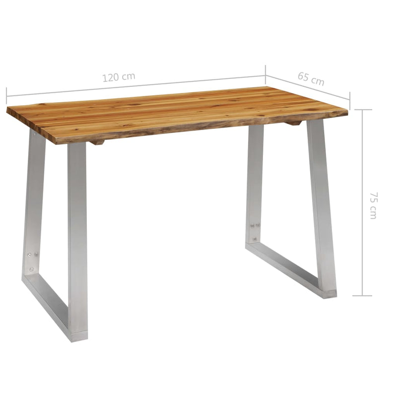 Dining Table 120x65x75 cm Solid Acacia Wood and Stainless Steel