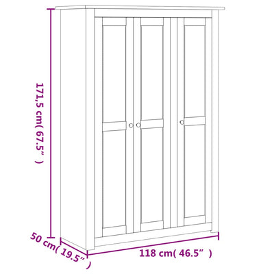 3-Door Wardrobe Grey 118x50x171.5 cm Pine Panama Range