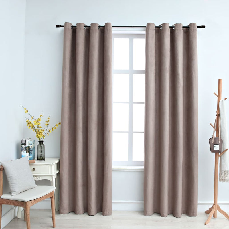 Blackout Curtains with Metal Rings 2 pcs Taupe 140x245 cm