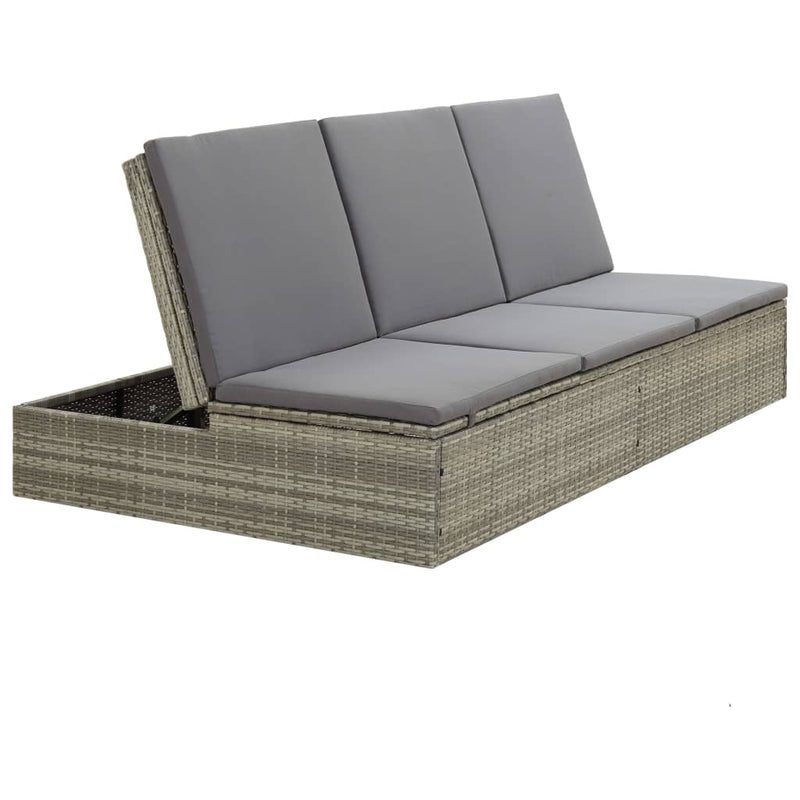 Convertible Sun Bed with Cushion Poly Rattan Grey