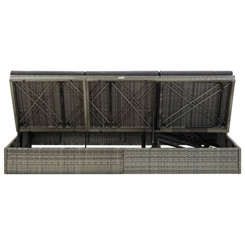 Convertible Sun Bed with Cushion Poly Rattan Grey