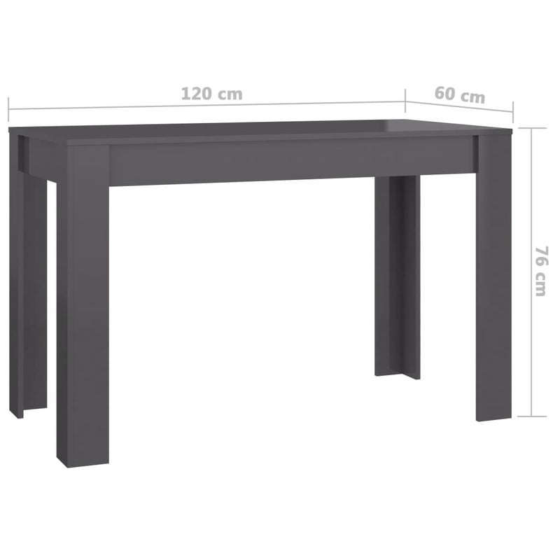 Dining Table High Gloss Grey 120x60x76 cm Engineered Wood