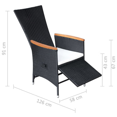 Reclining Garden Chairs 2 pcs with Cushions Poly Rattan Black